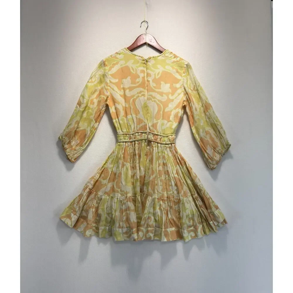 ALEXIS Capri Short Mini Dress Yellow Abstract Print 3/4 Sleeve, Size S, Rt. $598 - Picture 12 of 13